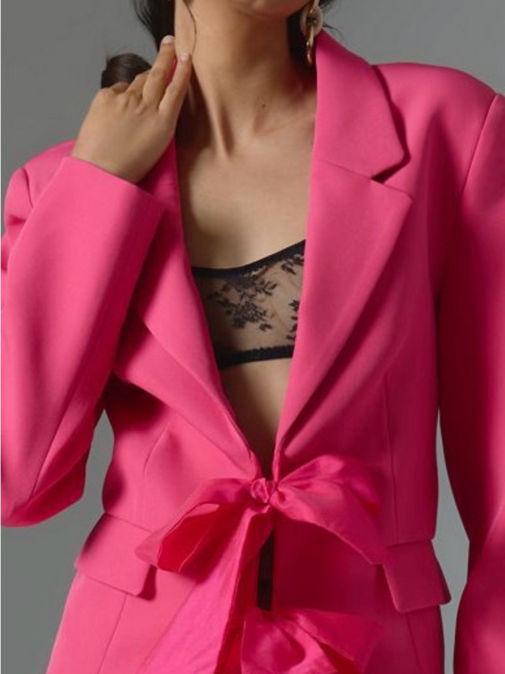 MAEVE Fuchsia Bow-Front Blazer Jacket Large